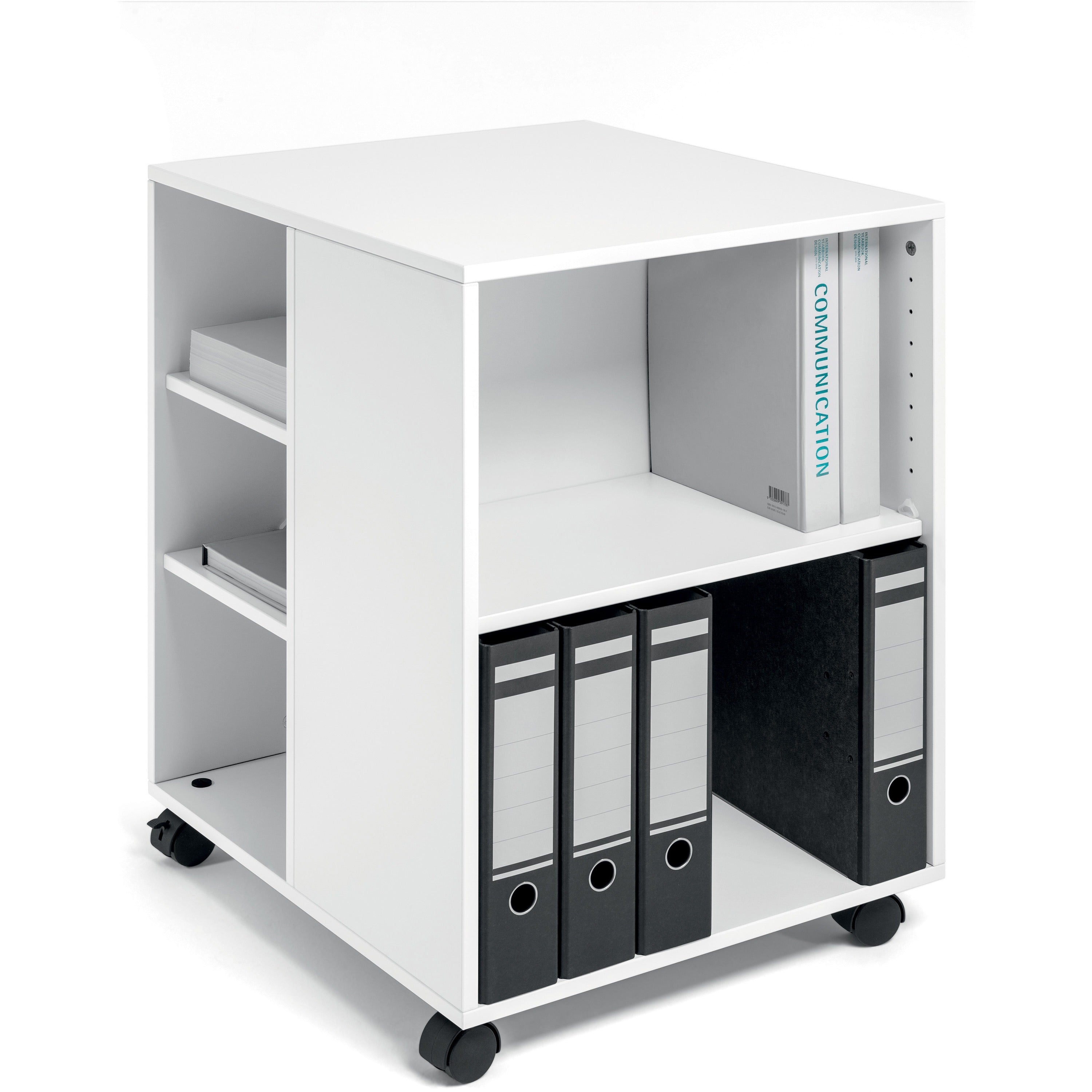 DURABLE Multifunction Trolley, 6 Shelves, 132 lb Capacity, 4 Casters, Wood, White, 20.79"W x 23.31"D x 29.45"H, 1 Each