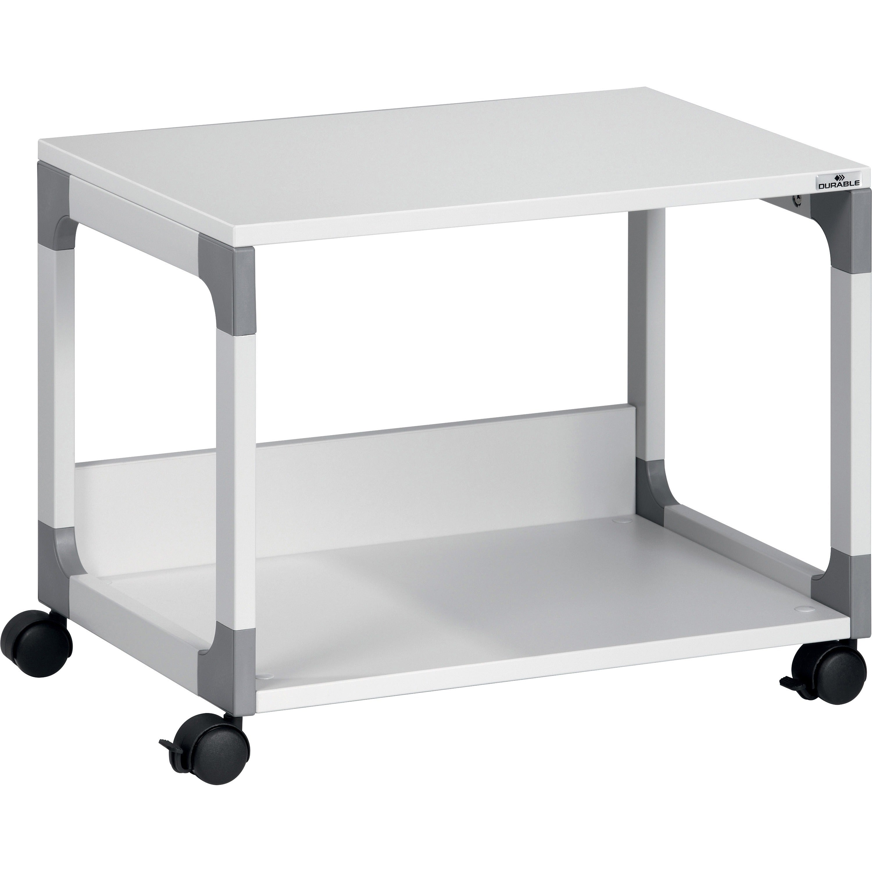 DURABLE System 48 Multifunction Trolley, 2 Shelves, 4 Casters, Plastic/Steel/Melamine Faced Chipboard, 23.62" W x 17.01" D x 18.78" H, Metal Frame, Gray, 1 Each