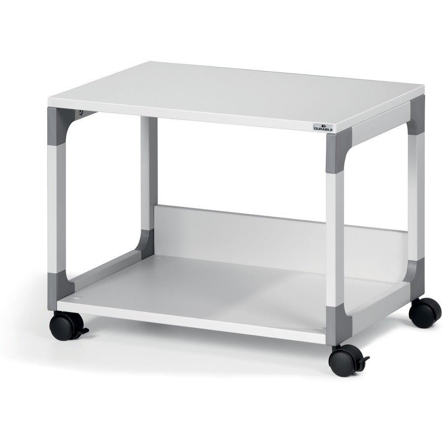 DURABLE System 48 Multifunction Trolley, 2 Shelves, 4 Casters, Plastic/Steel/Melamine Faced Chipboard, 23.62" W x 17.01" D x 18.78" H, Metal Frame, Gray, 1 Each