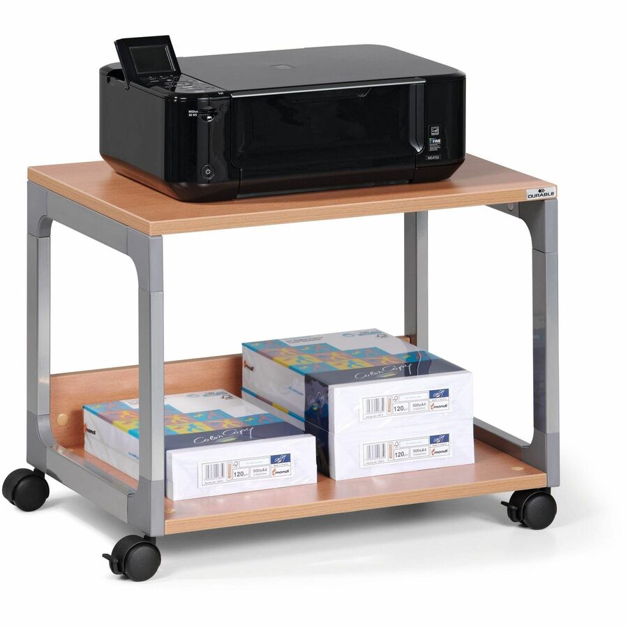 DURABLE System 48 Multifunction Trolley, 2 Shelves, 4 Casters, Metal/Steel/Melamine/Hardboard/Fiberglass/Plastic, Silver/Beech, 3.60" W x 17" D x 18.80" H, 1 Each