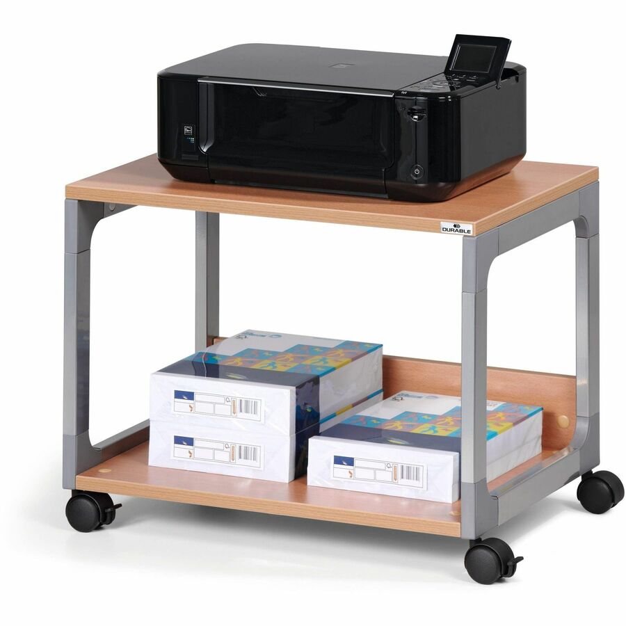 DURABLE System 48 Multifunction Trolley, 2 Shelves, 4 Casters, Metal/Steel/Melamine/Hardboard/Fiberglass/Plastic, Silver/Beech, 3.60" W x 17" D x 18.80" H, 1 Each
