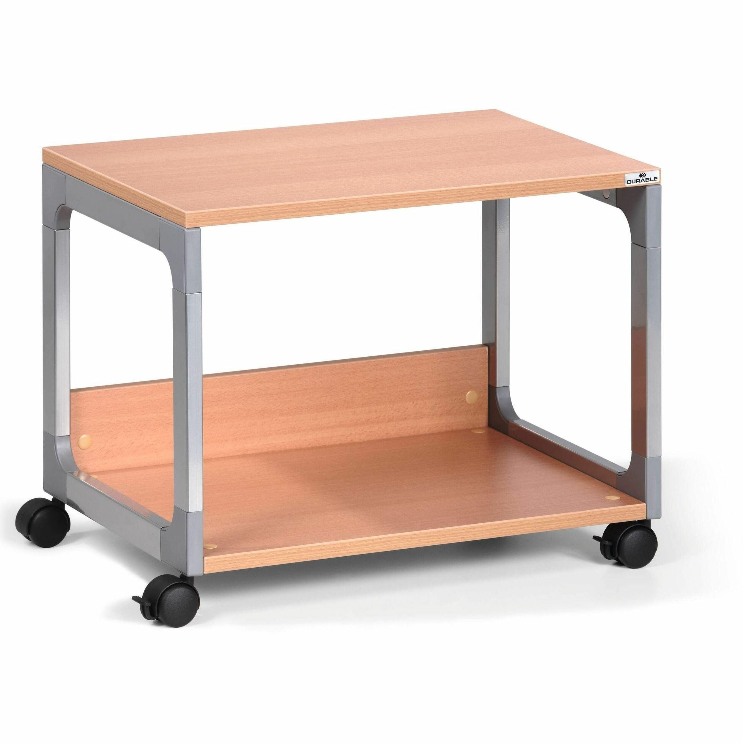DURABLE System 48 Multifunction Trolley, 2 Shelves, 4 Casters, Metal/Steel/Melamine/Hardboard/Fiberglass/Plastic, Silver/Beech, 3.60" W x 17" D x 18.80" H, 1 Each