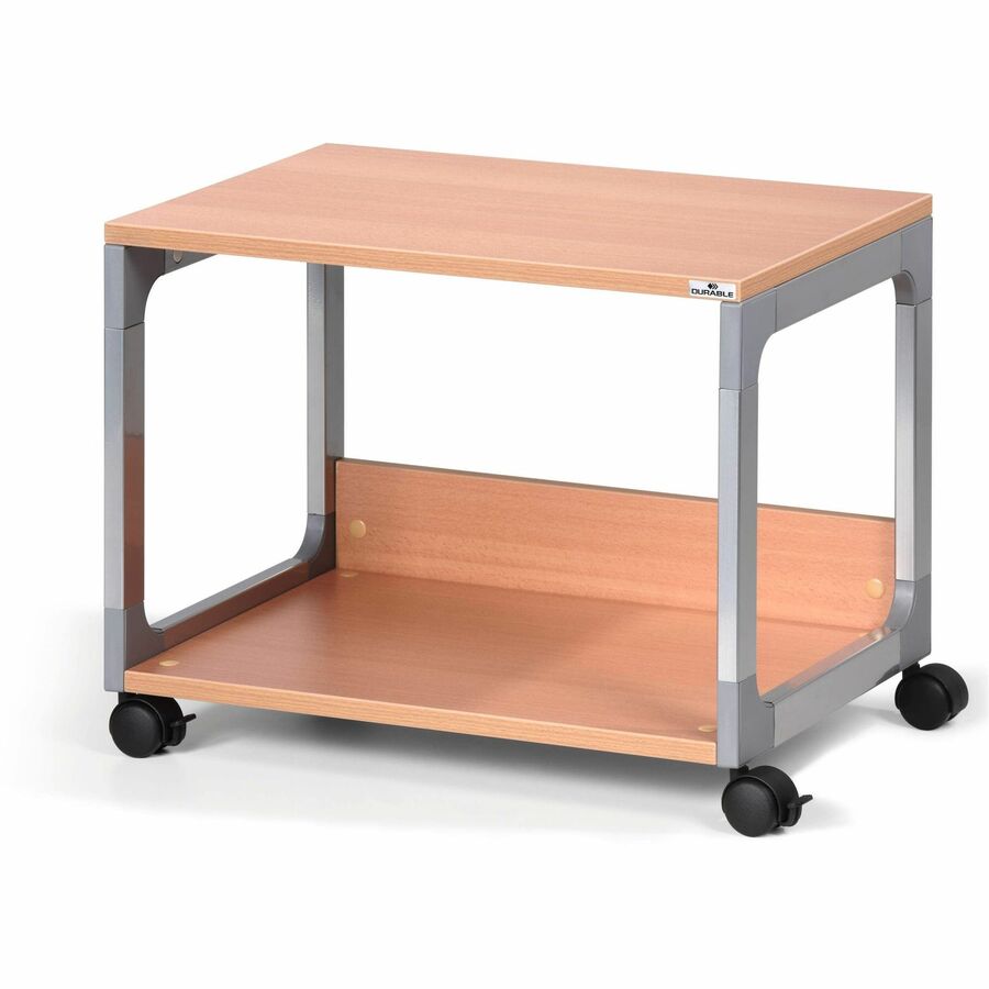 DURABLE System 48 Multifunction Trolley, 2 Shelves, 4 Casters, Metal/Steel/Melamine/Hardboard/Fiberglass/Plastic, Silver/Beech, 3.60" W x 17" D x 18.80" H, 1 Each