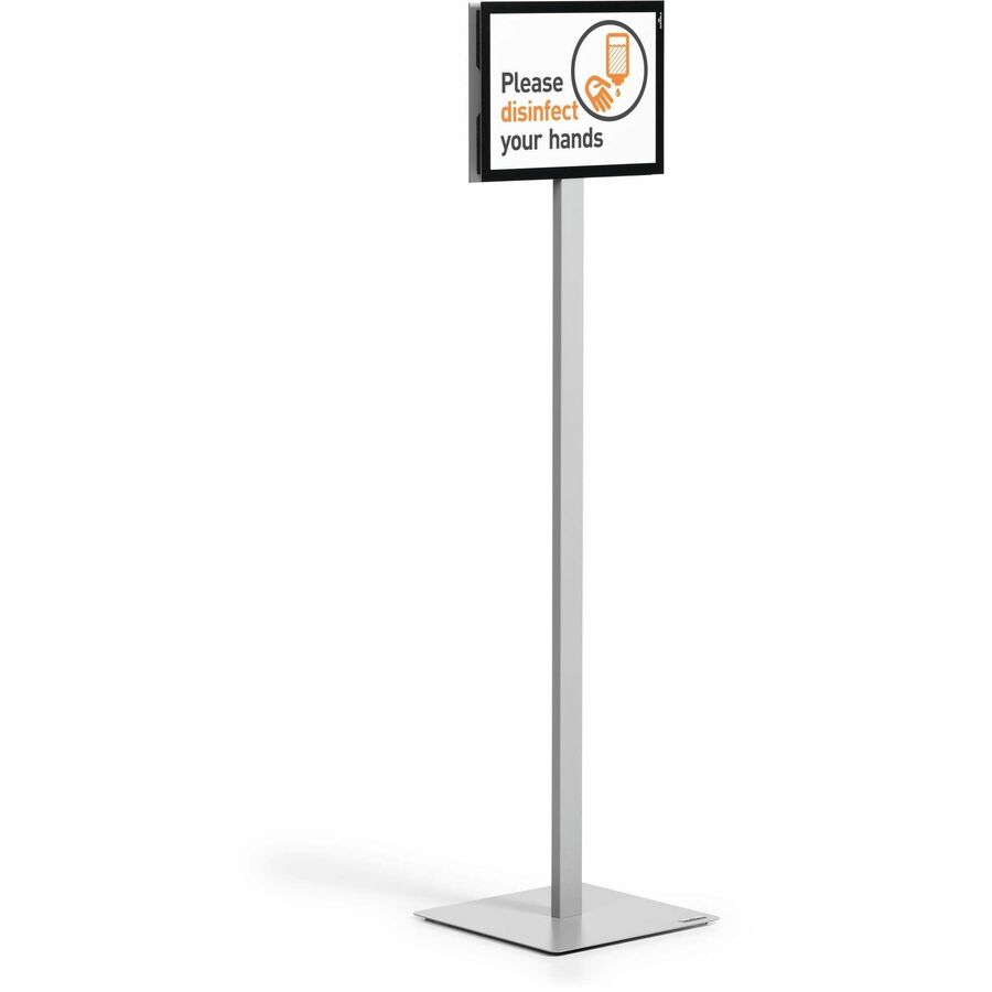 DURABLE Info Basic Floor Stand, Double-Sided, Magnetic Frame, Weighted Base, Charcoal Gray, 1 Each