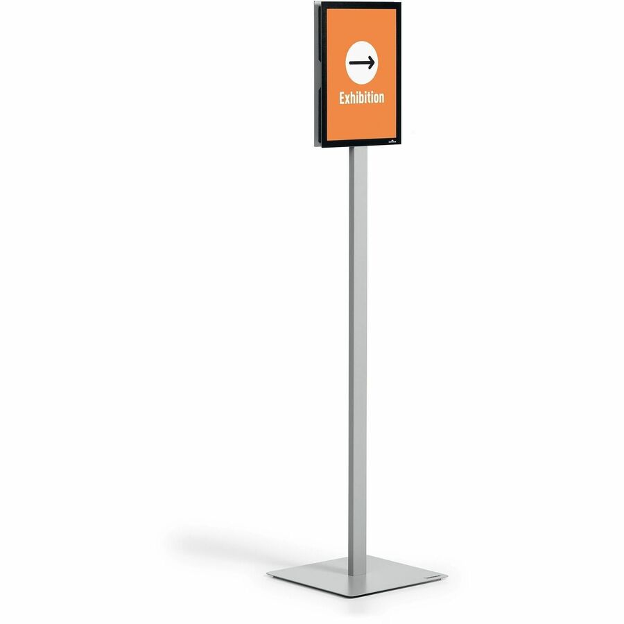 DURABLE Info Basic Floor Stand, Double-Sided, Magnetic Frame, Weighted Base, Charcoal Gray, 1 Each