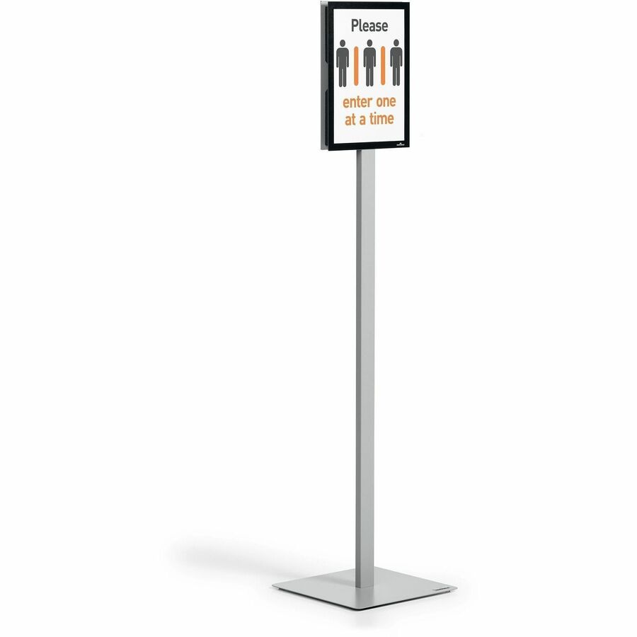 DURABLE Info Basic Floor Stand, Double-Sided, Magnetic Frame, Weighted Base, Charcoal Gray, 1 Each