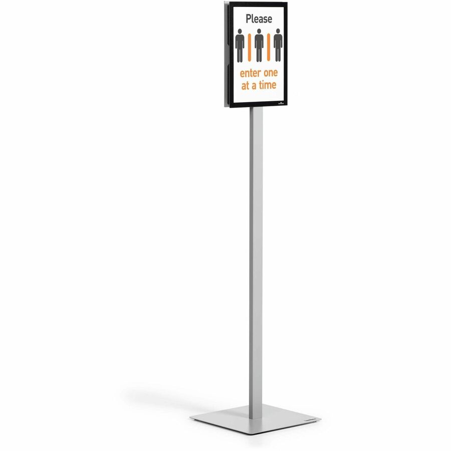 DURABLE Info Basic Floor Stand, Double-Sided, Magnetic Frame, Weighted Base, Charcoal Gray, 1 Each