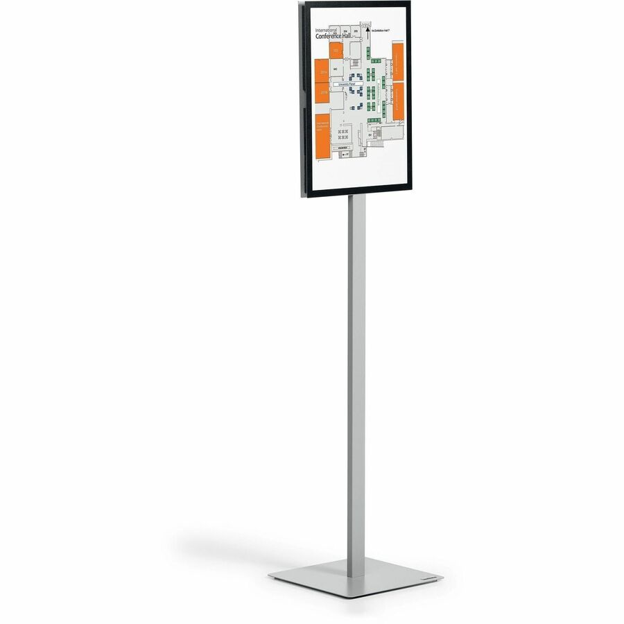 DURABLE Info Basic Floor Stand, Double-Sided, Magnetic Frame, Weighted Base, Charcoal Gray, 1 Each