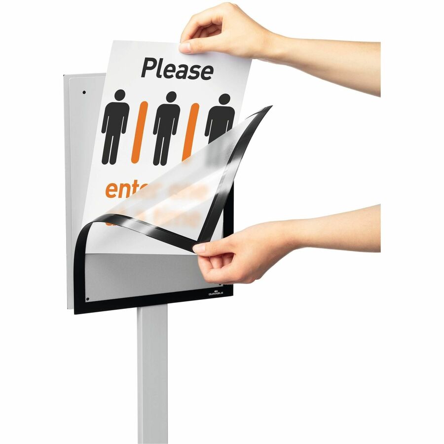 DURABLE Info Basic Floor Stand, Double-Sided, Magnetic Frame, Weighted Base, Charcoal Gray, 1 Each