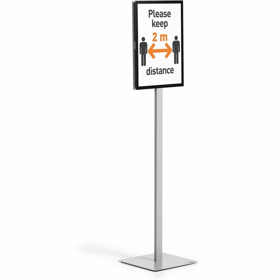 DURABLE Info Basic Floor Stand, Double-Sided, Magnetic Frame, Weighted Base, Charcoal Gray, 1 Each