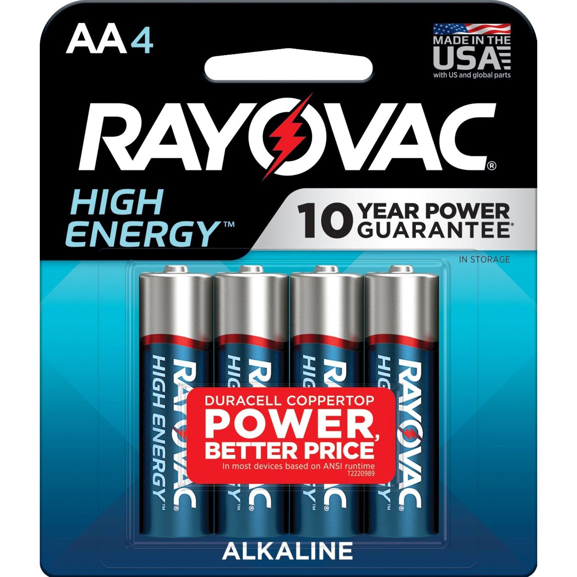 Rayovac High Energy Alkaline AA Batteries, 4 Pack