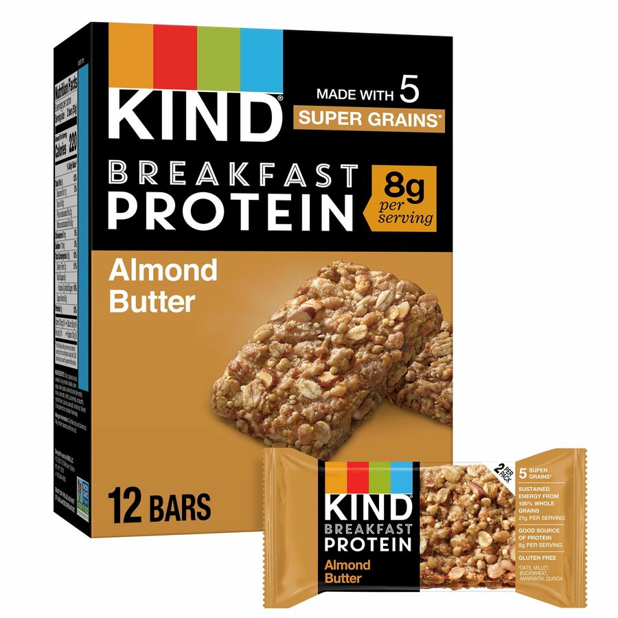 KIND Breakfast Protein Bars, Almond Butter, Gluten-Free, Dairy-Free, Peanut-Free, Low Sodium, 1.76 oz, 6 Bars per Box