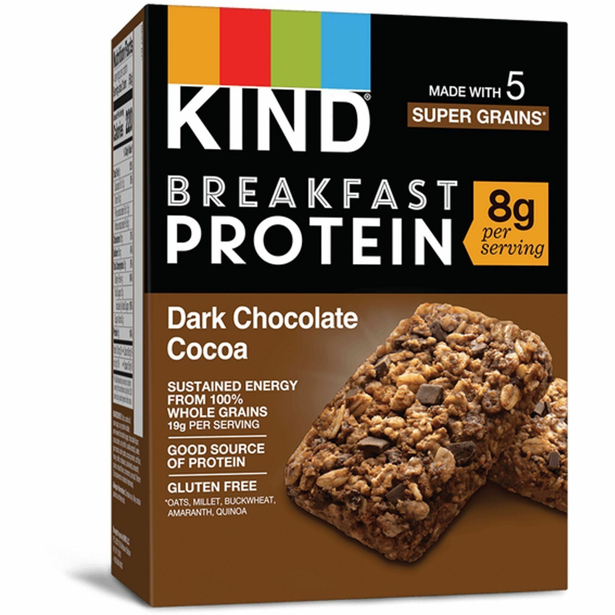 KIND Breakfast Protein Bars, Dark Chocolate Cocoa, Gluten-Free, Dairy-Free, Low Sodium, Trans Fat Free, Peanut-Free, 1.76 oz, 6/Box