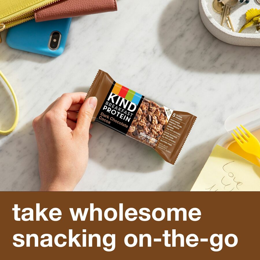 KIND Breakfast Protein Bars, Dark Chocolate Cocoa, Gluten-Free, Dairy-Free, Low Sodium, Trans Fat Free, Peanut-Free, 1.76 oz, 6/Box