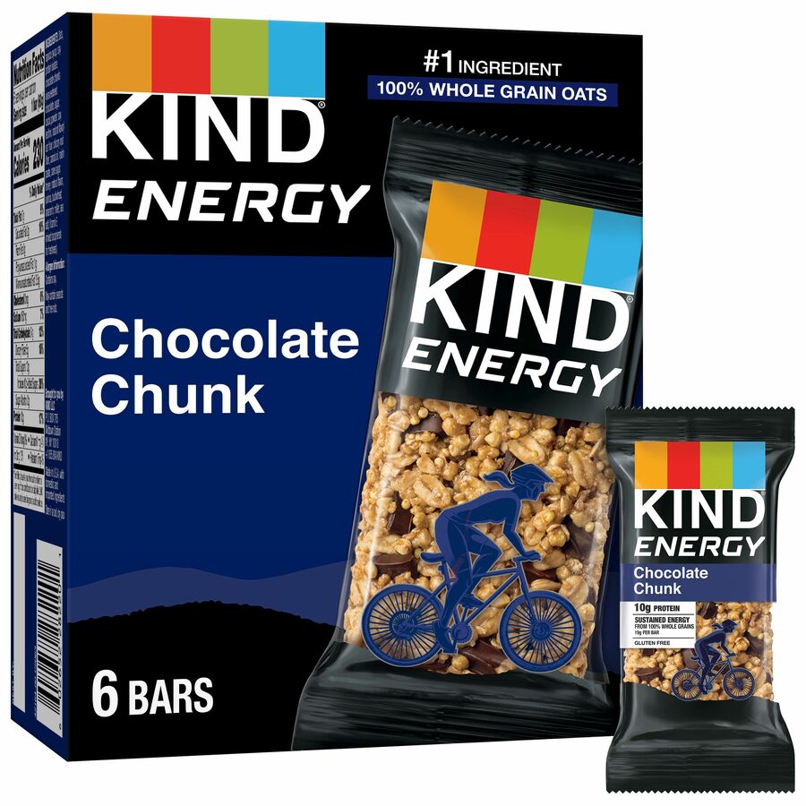 KIND Energy Bars, Chocolate Chunk, Gluten-Free, Trans Fat Free, Individually Wrapped, 2.10 oz, 6/Box