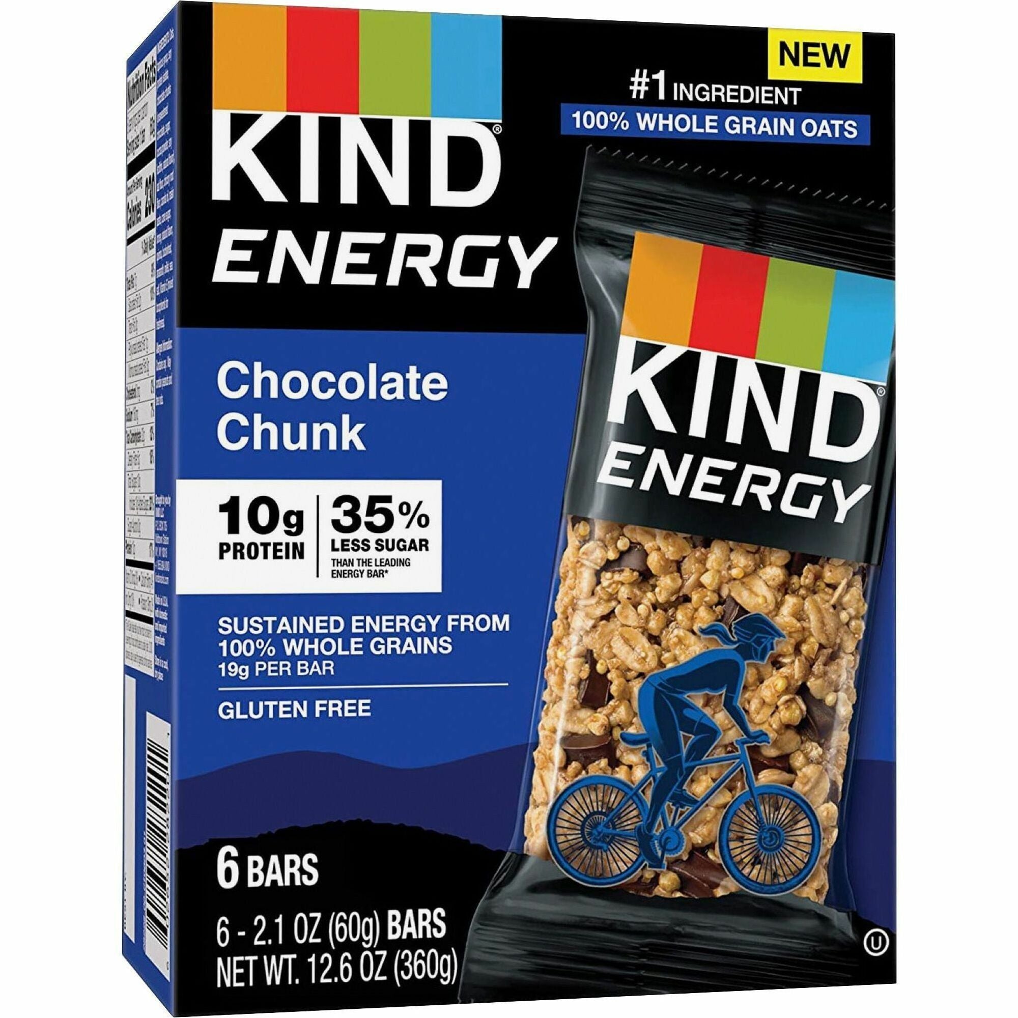 KIND Energy Bars, Chocolate Chunk, Gluten-Free, Trans Fat Free, Individually Wrapped, 2.10 oz, 6/Box