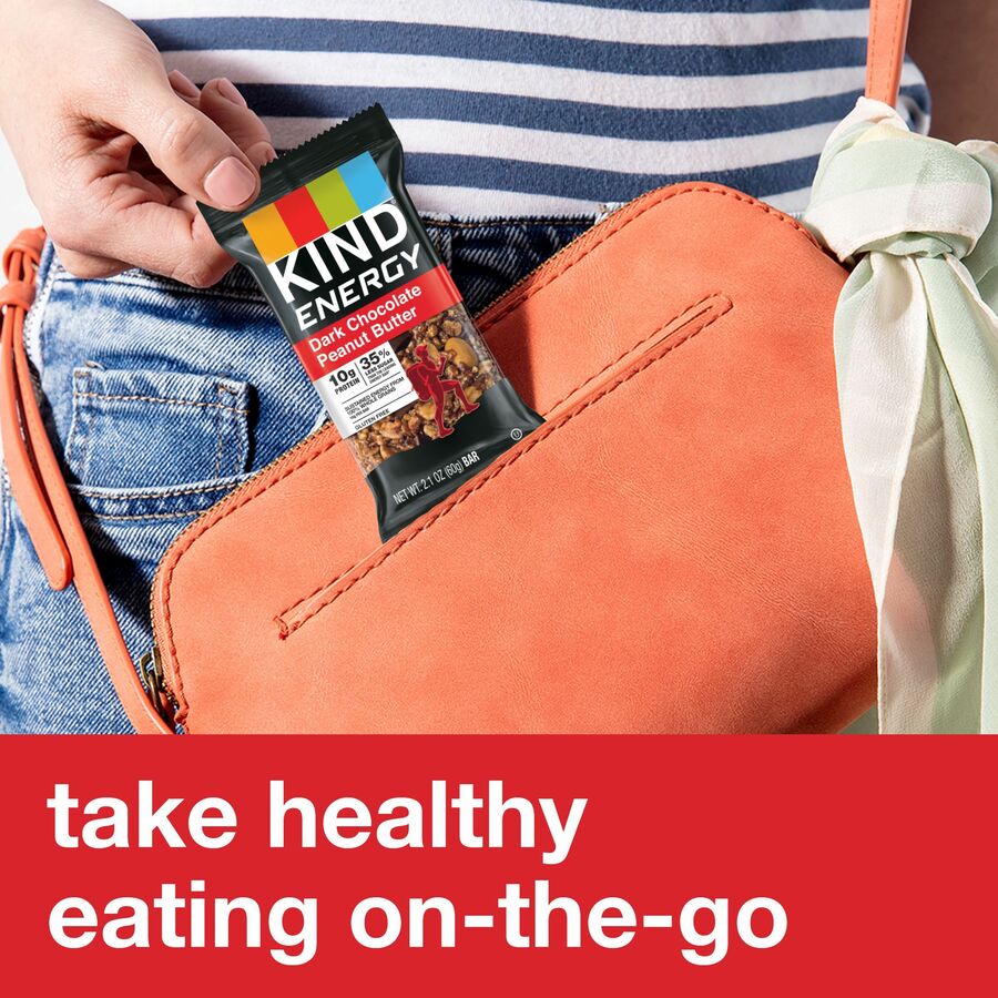 KIND Energy Bars, Dark Chocolate Peanut Butter, Gluten-Free, Trans Fat Free, Individually Wrapped, 2.10 oz, 6 Bars per Box