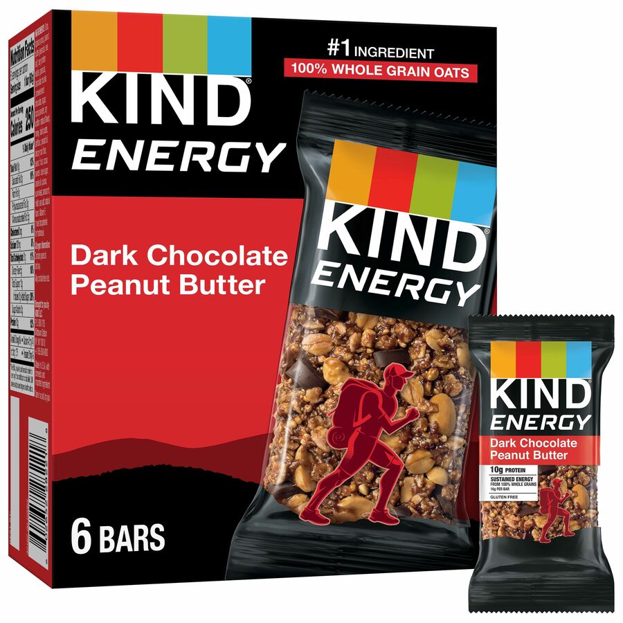 KIND Energy Bars, Dark Chocolate Peanut Butter, Gluten-Free, Trans Fat Free, Individually Wrapped, 2.10 oz, 6 Bars per Box