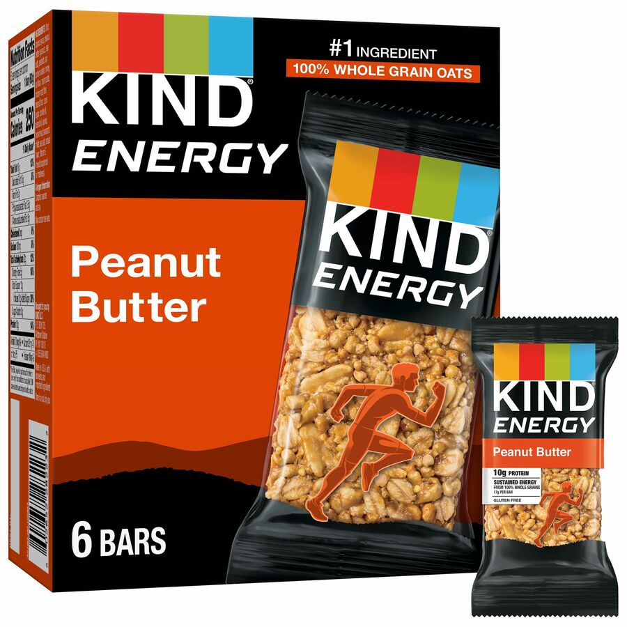 KIND Energy Bars, Peanut Butter, 2.10 oz, 6 Individually Wrapped Bars per Box, Trans Fat Free, Gluten-Free