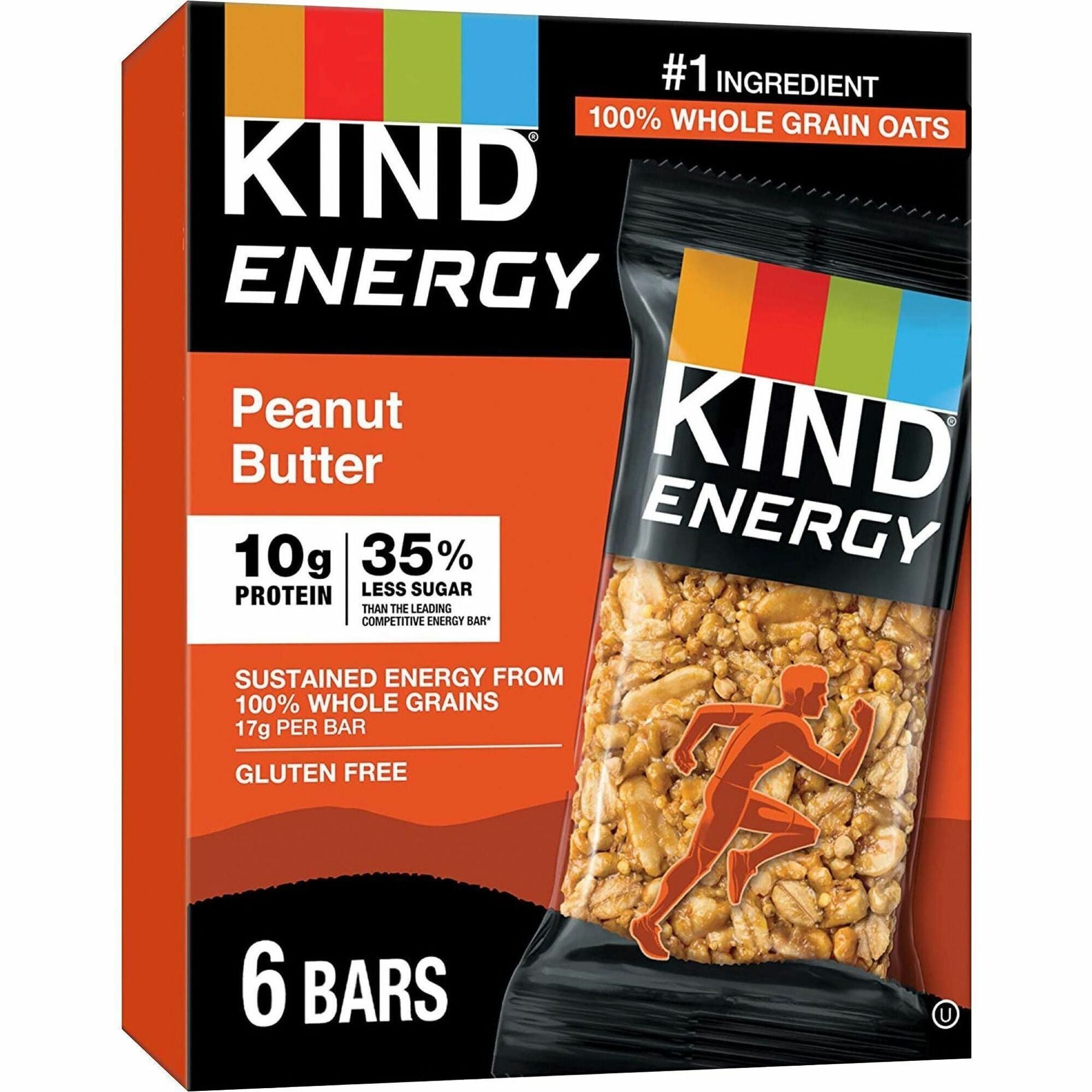 KIND Energy Bars, Peanut Butter, 2.10 oz, 6 Individually Wrapped Bars per Box, Trans Fat Free, Gluten-Free