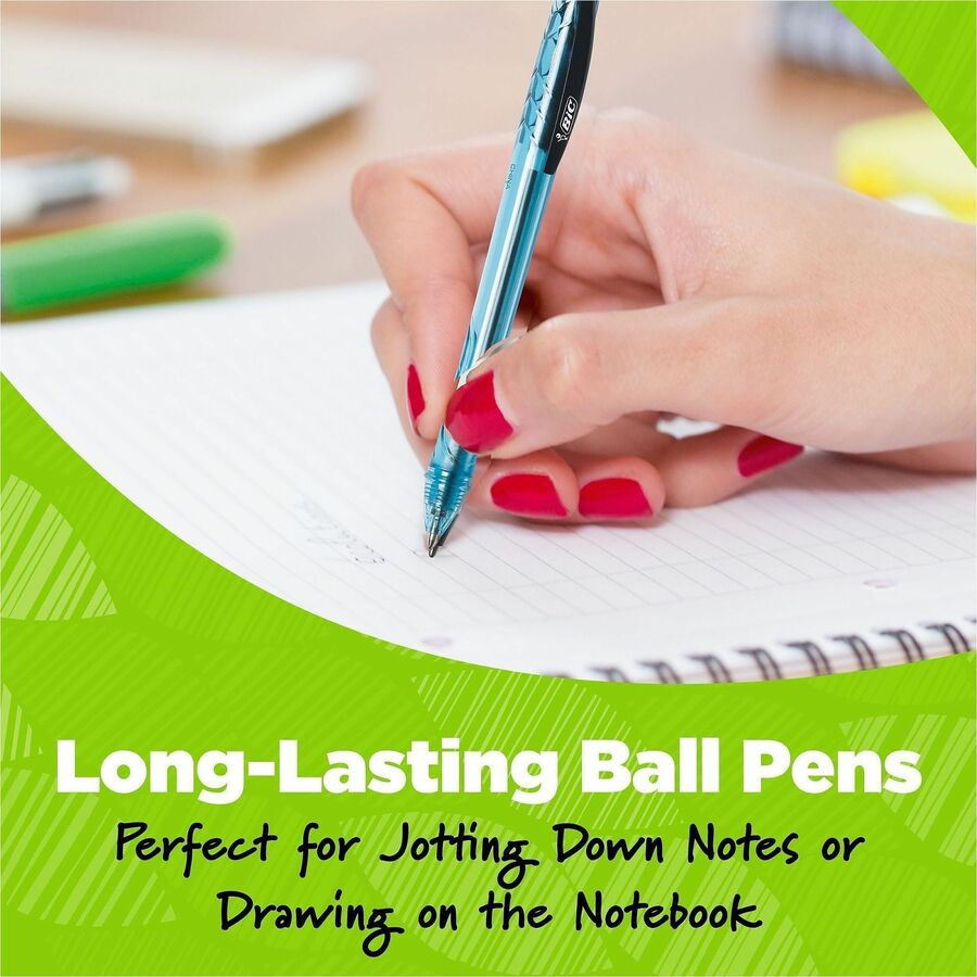 BIC Ecolutions Ballpoint Pen, 1 mm Medium Point, Refillable, Retractable, Black Ink, Semi Clear Barrel, 1 Dozen