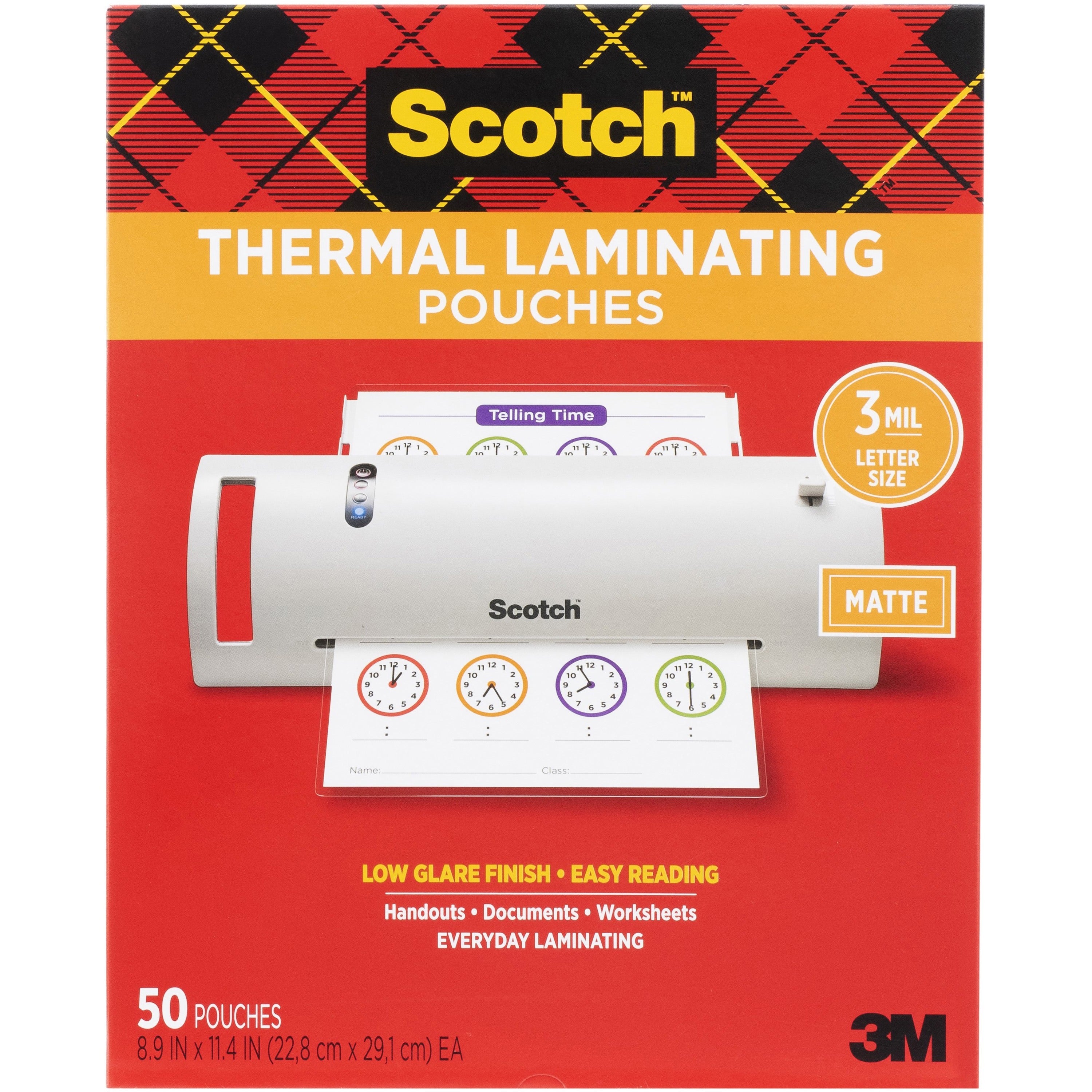 Scotch Laminating Pouch, 8.90" x 11.40", 3 mil, Double Sided, Clear, 1 Pack