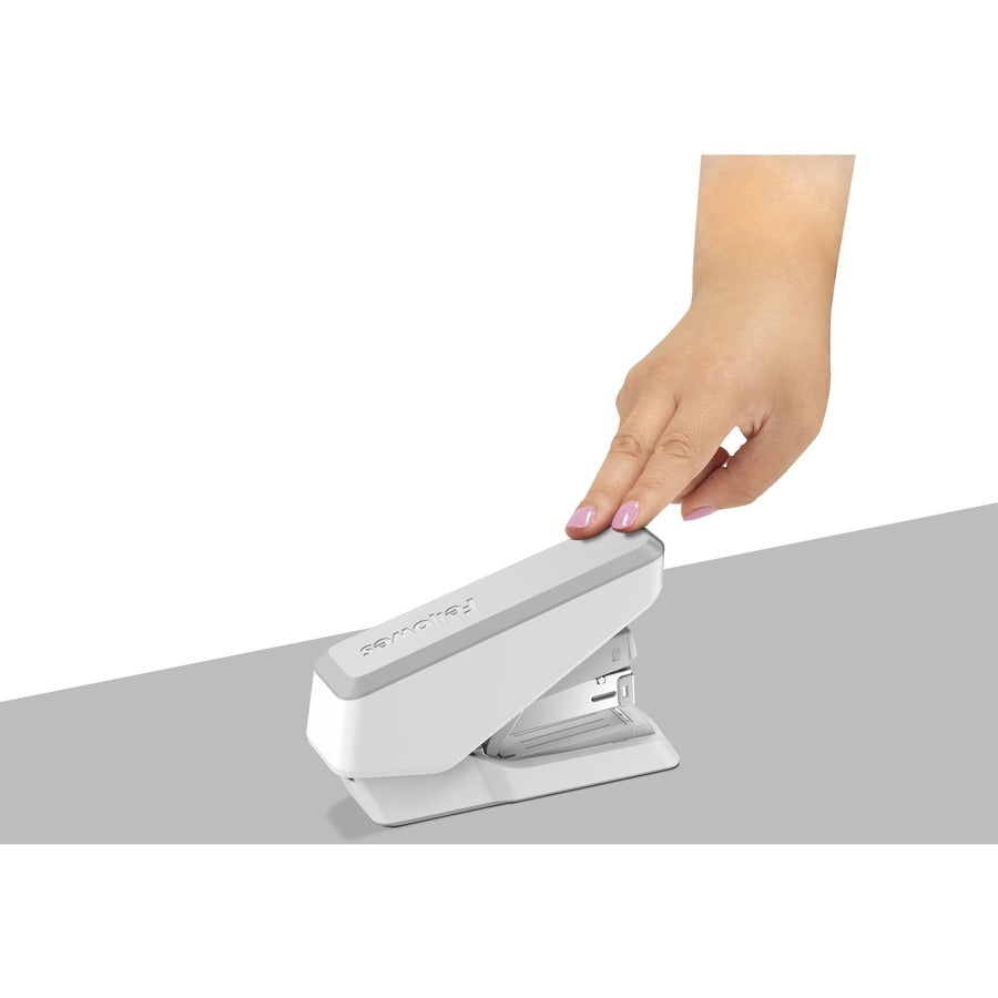 Fellowes EasyPress Half Strip Stapler, White, 40 Sheet Capacity, Holds 105 Staples, 0.25" Staple Size, 1 Each