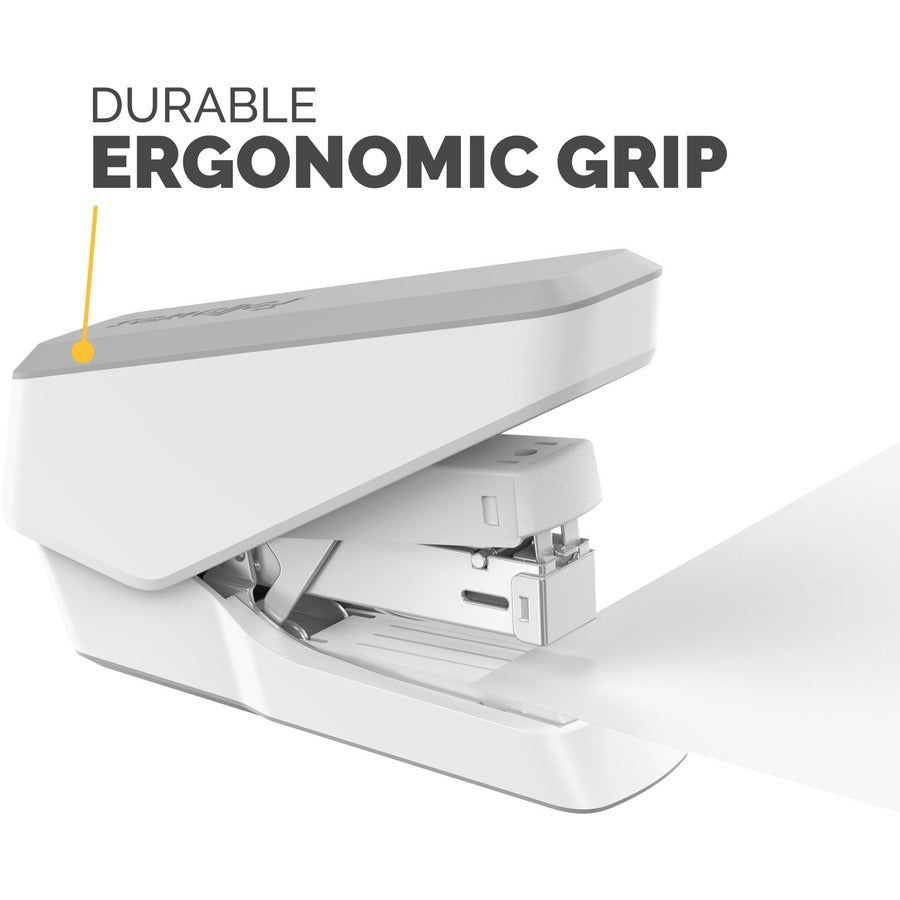 Fellowes EasyPress Half Strip Stapler, White, 40 Sheet Capacity, Holds 105 Staples, 0.25" Staple Size, 1 Each
