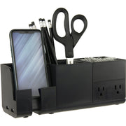 Bostitch Konnect Desk Organizer with Power Station, Stackable, USB Hub, Cable Management, Storage Tray, Non-slip Rubber Feet, Black, 1 Each