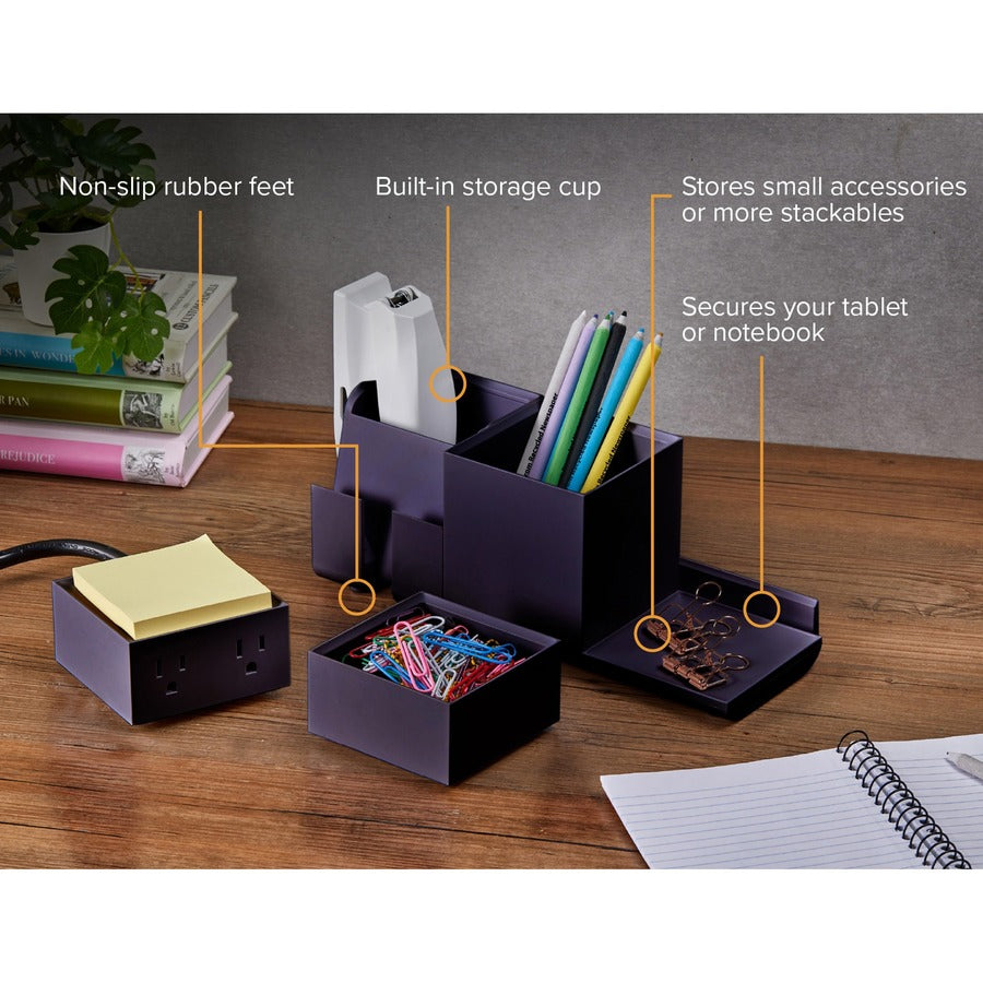 Bostitch Konnect Desk Organizer with Power Station, Stackable, USB Hub, Cable Management, Storage Tray, Non-slip Rubber Feet, Black, 1 Each