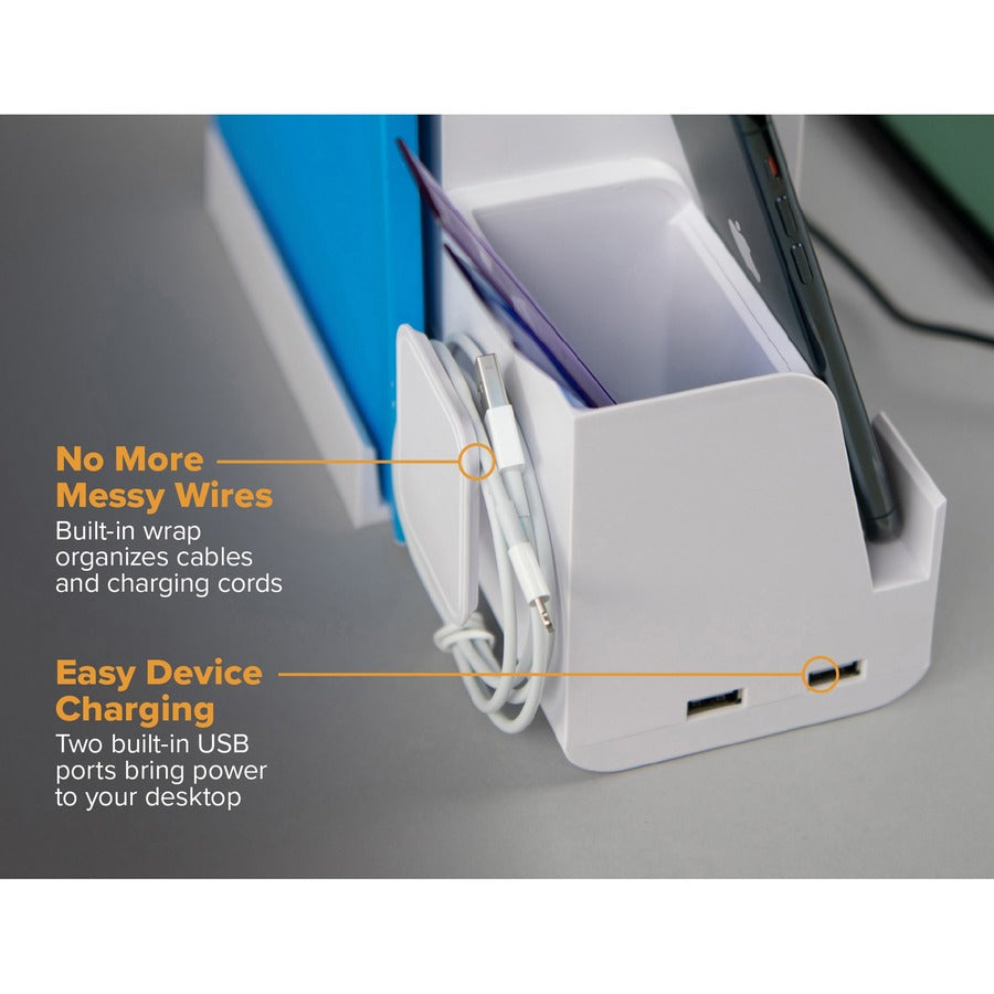 Bostitch Konnect Desk Organizer with Power Station, Stackable, USB Hub, Cable Management, Storage Tray, Rubber Feet, Non-slip Feet, White, 1 Each