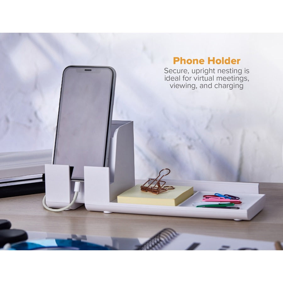 Bostitch Konnect Desk Organizer with Power Station, Stackable, USB Hub, Cable Management, Storage Tray, Rubber Feet, Non-slip Feet, White, 1 Each