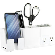 Bostitch Konnect Desk Organizer with Power Station, Stackable, USB Hub, Cable Management, Storage Tray, Rubber Feet, Non-slip Feet, White, 1 Each