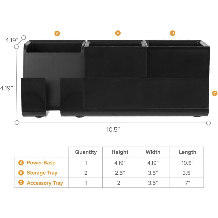 Bostitch Konnect Stackable Desk Organizer, Black, Includes 1 Organizer and 3' Micro USB Cord