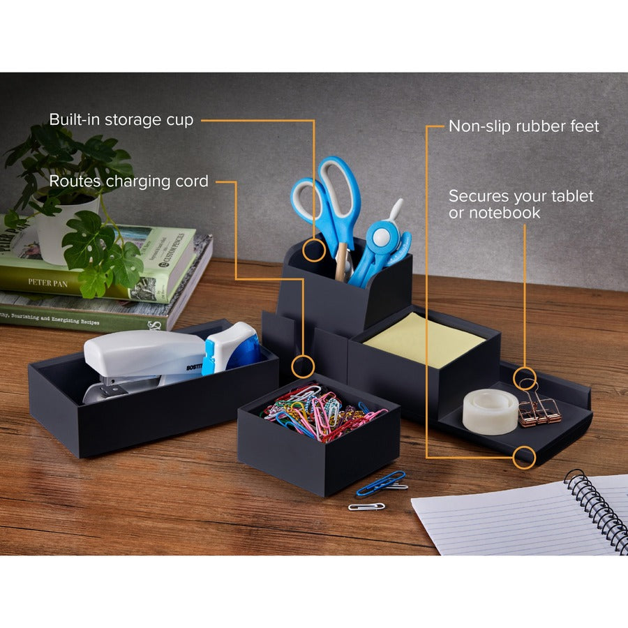 Bostitch Konnect Stackable Desk Organizer, Black, Includes 1 Organizer and 3' Micro USB Cord