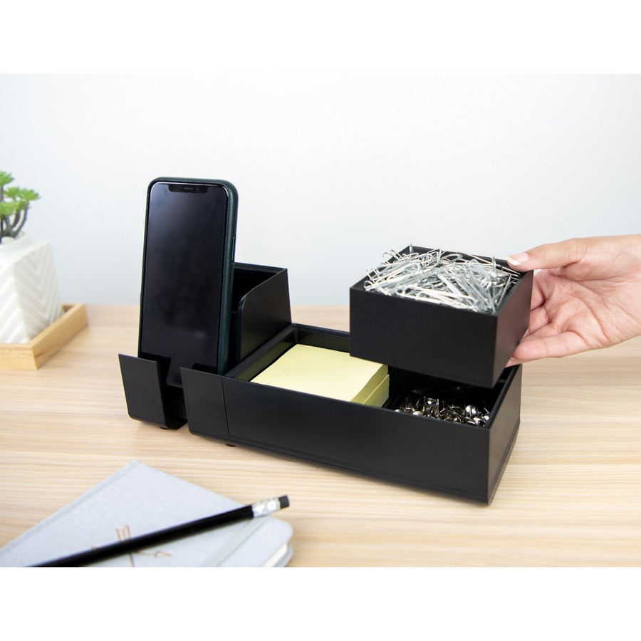 Bostitch Konnect Stackable Desk Organizer, Black, Includes 1 Organizer and 3' Micro USB Cord