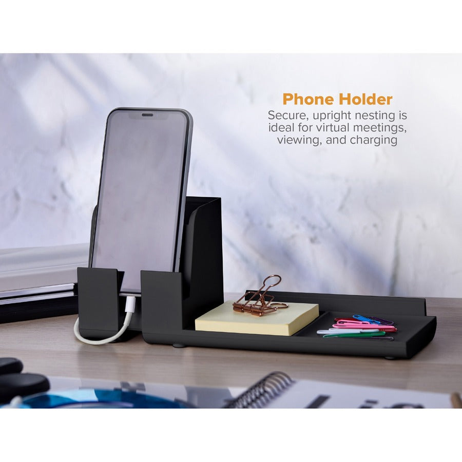 Bostitch Konnect Stackable Desk Organizer, Black, Includes 1 Organizer and 3' Micro USB Cord