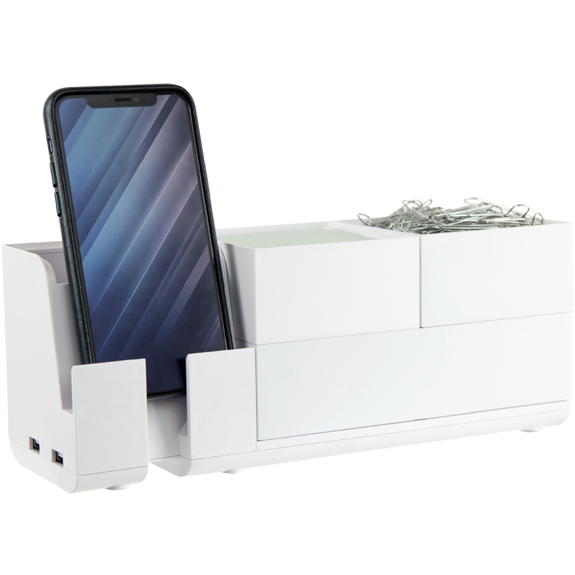 Bostitch Konnect Stackable Desk Organizer, White, Includes 3' Micro USB Cord, 1 Each