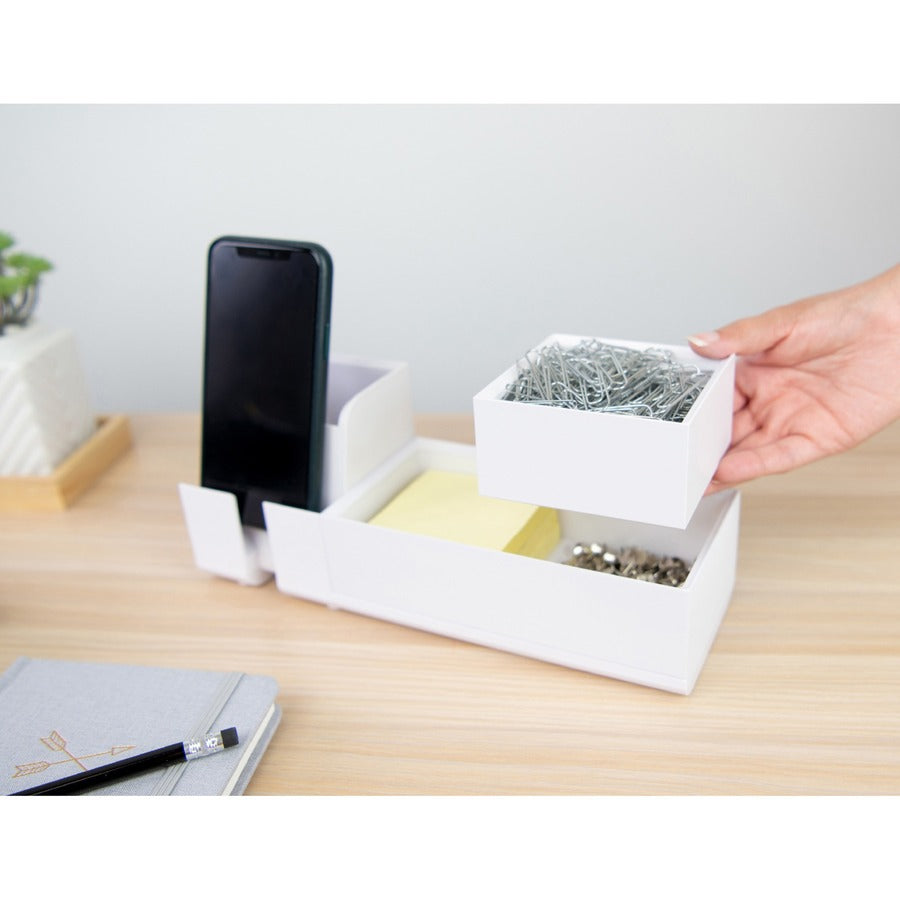 Bostitch Konnect Stackable Desk Organizer, White, Includes 3' Micro USB Cord, 1 Each
