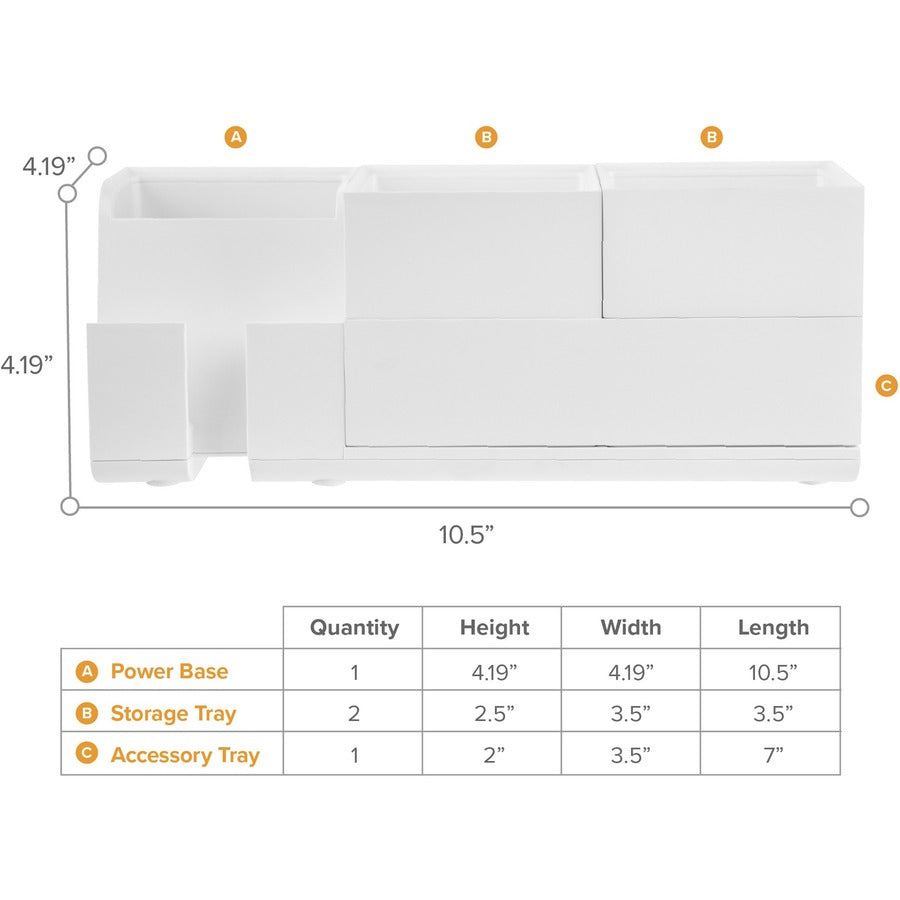 Bostitch Konnect Stackable Desk Organizer, White, Includes 3' Micro USB Cord, 1 Each