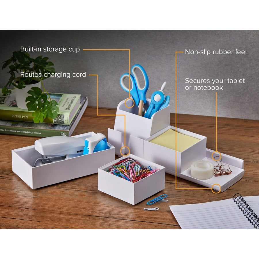 Bostitch Konnect Stackable Desk Organizer, White, Includes 3' Micro USB Cord, 1 Each