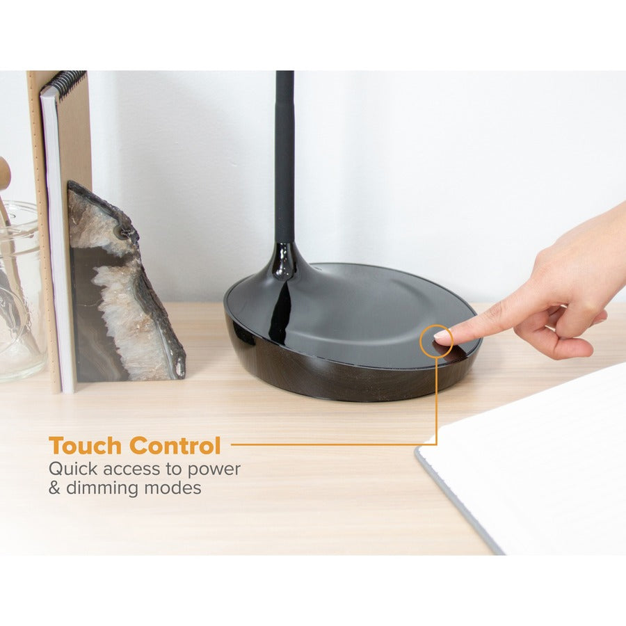 Bostitch Konnect Gooseneck LED Desk Lamp, Adjustable Brightness, Touch Control, Dimmable, Flexible Neck, USB Charging, Flicker-Free, Glare-Free, Black, 1 Each