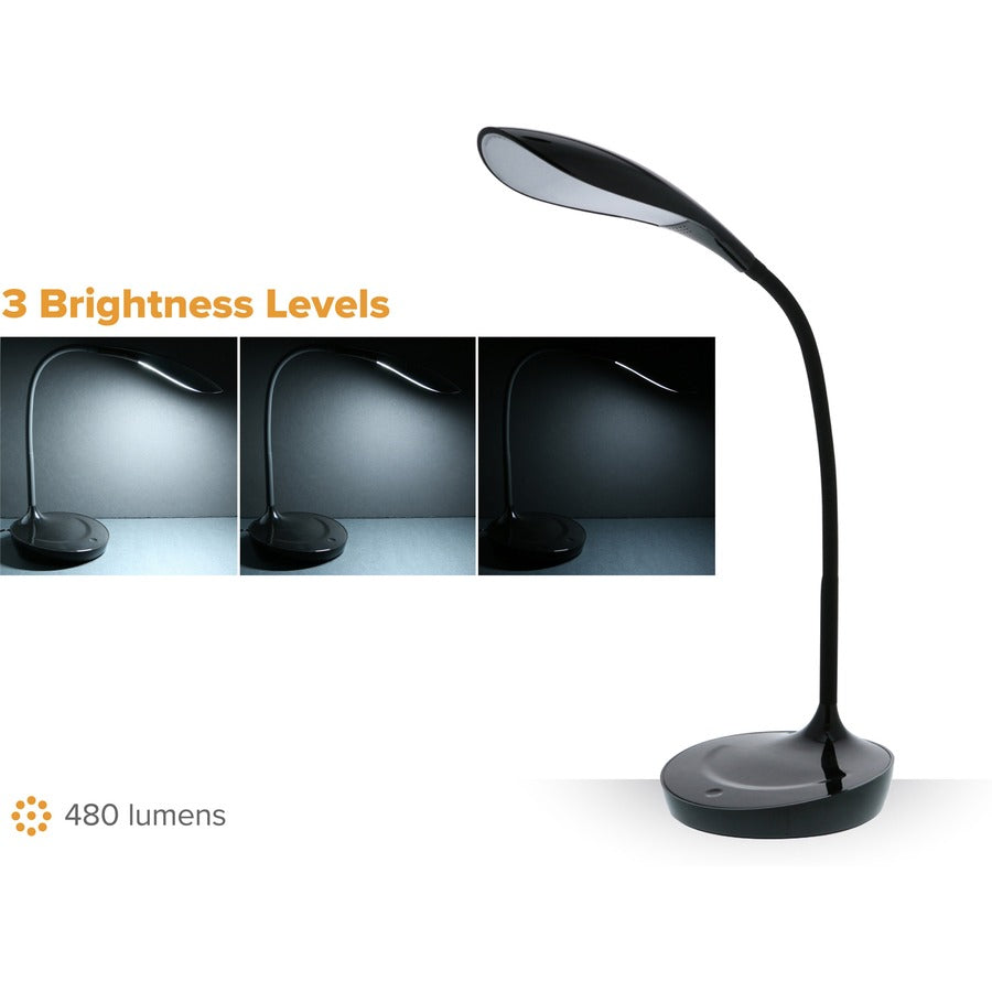 Bostitch Konnect Gooseneck LED Desk Lamp, Adjustable Brightness, Touch Control, Dimmable, Flexible Neck, USB Charging, Flicker-Free, Glare-Free, Black, 1 Each