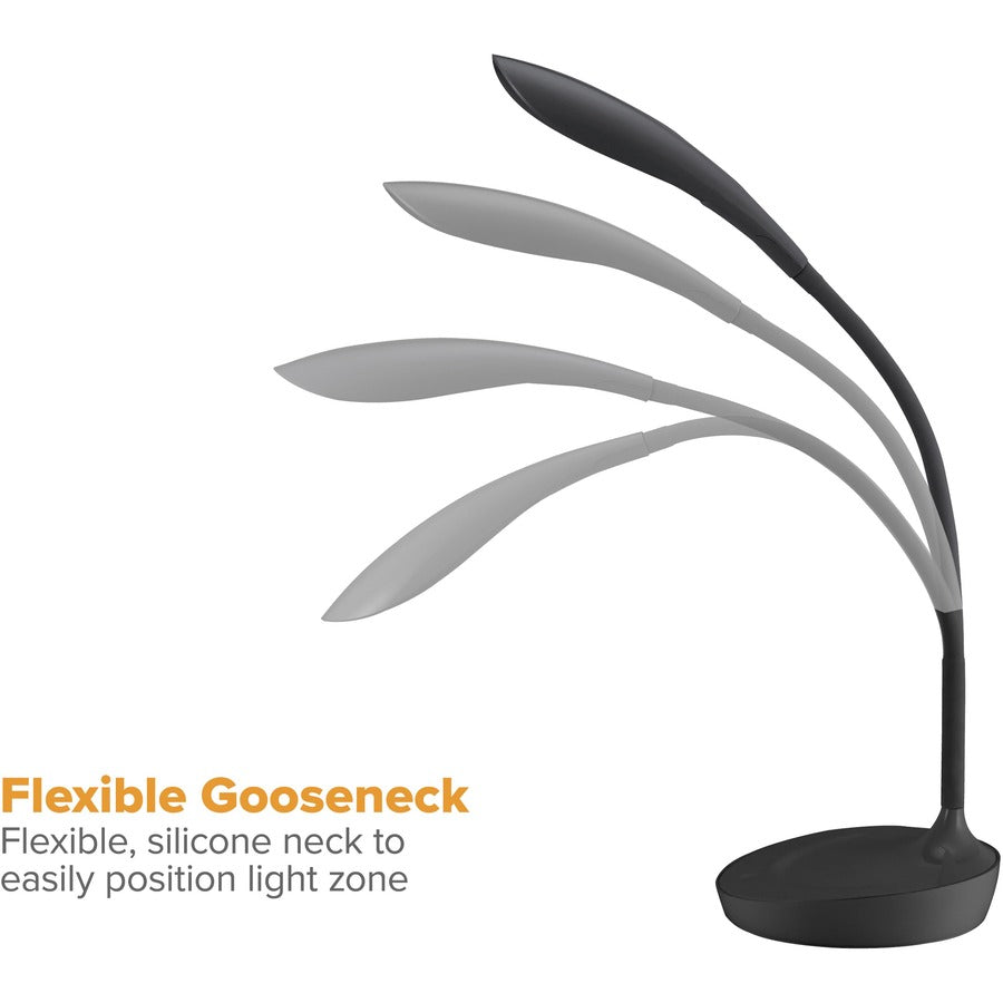 Bostitch Konnect Gooseneck LED Desk Lamp, Adjustable Brightness, Touch Control, Dimmable, Flexible Neck, USB Charging, Flicker-Free, Glare-Free, Black, 1 Each