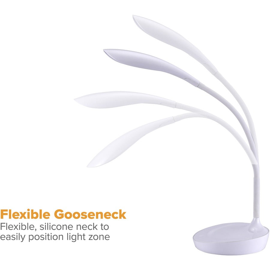 Bostitch Konnect Gooseneck LED Desk Lamp, Dimmable, Touch Control, Adjustable Brightness, Flexible, Flicker-Free, Glare-Free, USB Charging, Desk Mountable, White, 1 Each