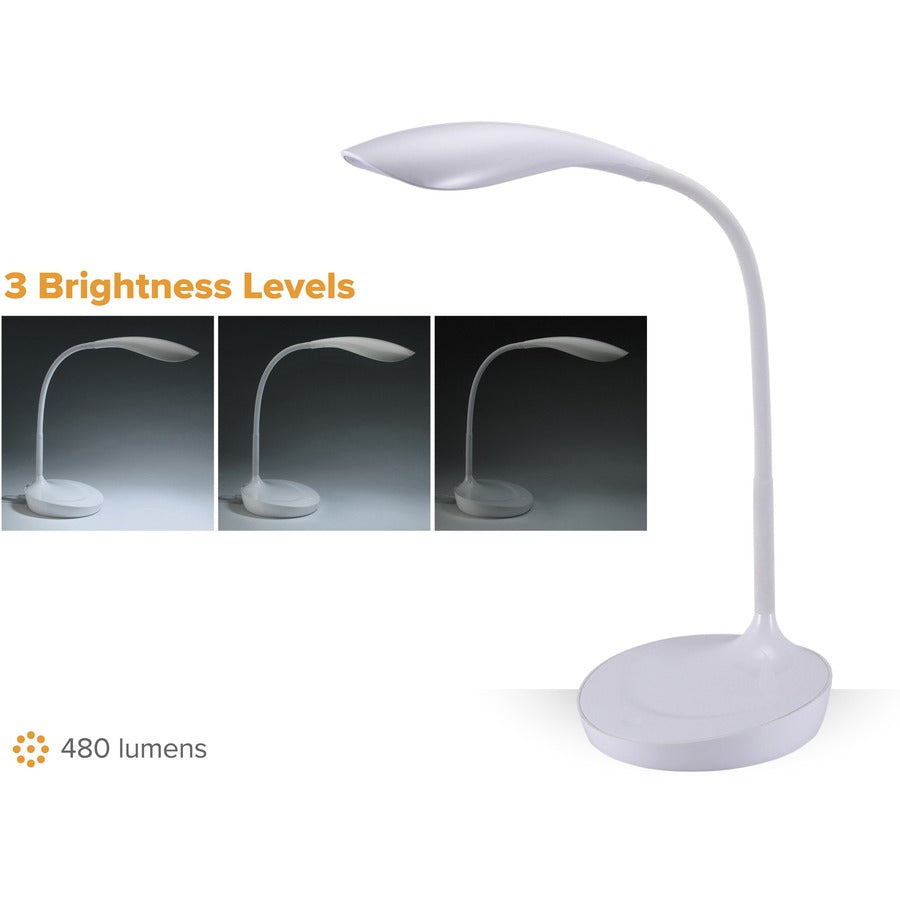 Bostitch Konnect Gooseneck LED Desk Lamp, Dimmable, Touch Control, Adjustable Brightness, Flexible, Flicker-Free, Glare-Free, USB Charging, Desk Mountable, White, 1 Each