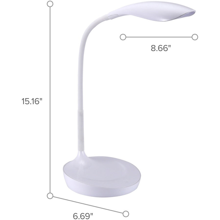 Bostitch Konnect Gooseneck LED Desk Lamp, Dimmable, Touch Control, Adjustable Brightness, Flexible, Flicker-Free, Glare-Free, USB Charging, Desk Mountable, White, 1 Each