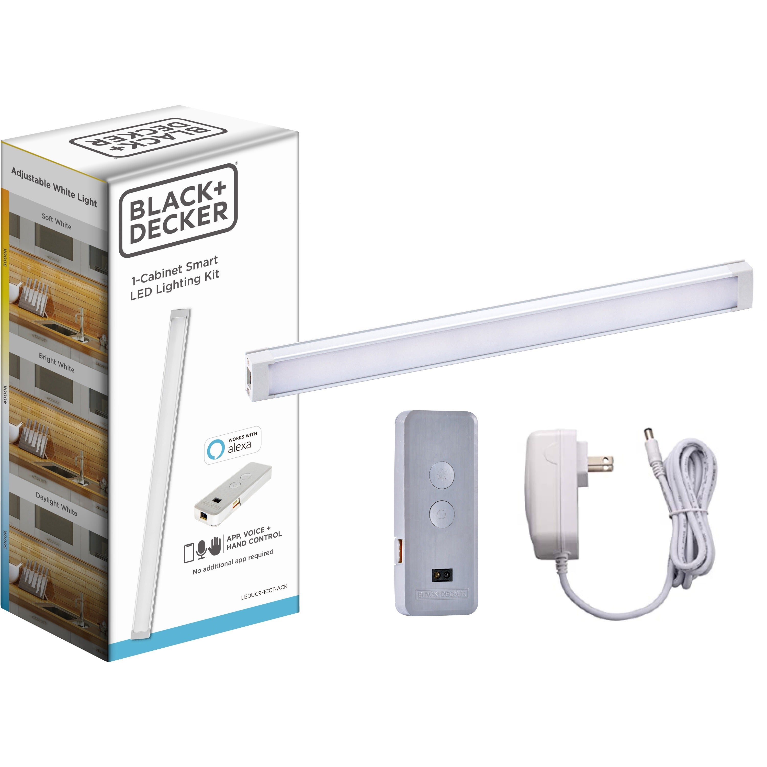 BLACK+DECKER Smart Under Cabinet Lighting Kit, Silver, 1 Each, Includes 1 x 9" Light Bar, AC Adapter, Jumper Wire, Control Box, Mounting Clips