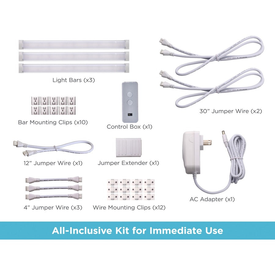 BLACK+DECKER Smart Under Cabinet Lighting Kit, Silver, Includes 3 x 9" Light Bars, AC Adapter, Jumper Wire, Control Box, Mounting Clips, 1 Each