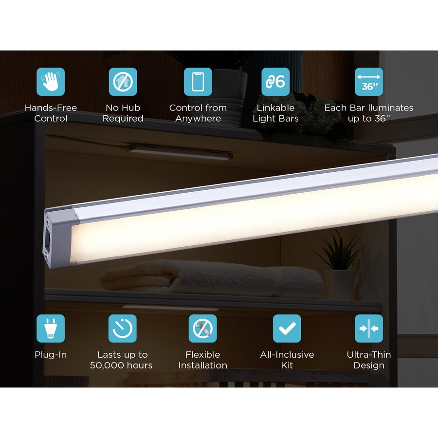 BLACK+DECKER Smart Under Cabinet Lighting Kit, Silver, Includes 4 x 9" Light Bars, AC Adapter, Jumper Wires, Mounting Clips, and Control Box, 1 Each